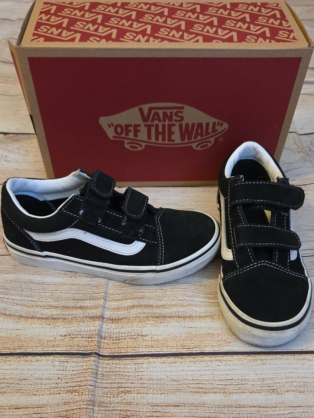 Vans Black and White Old Skool Velcro Slip-On Sneakers